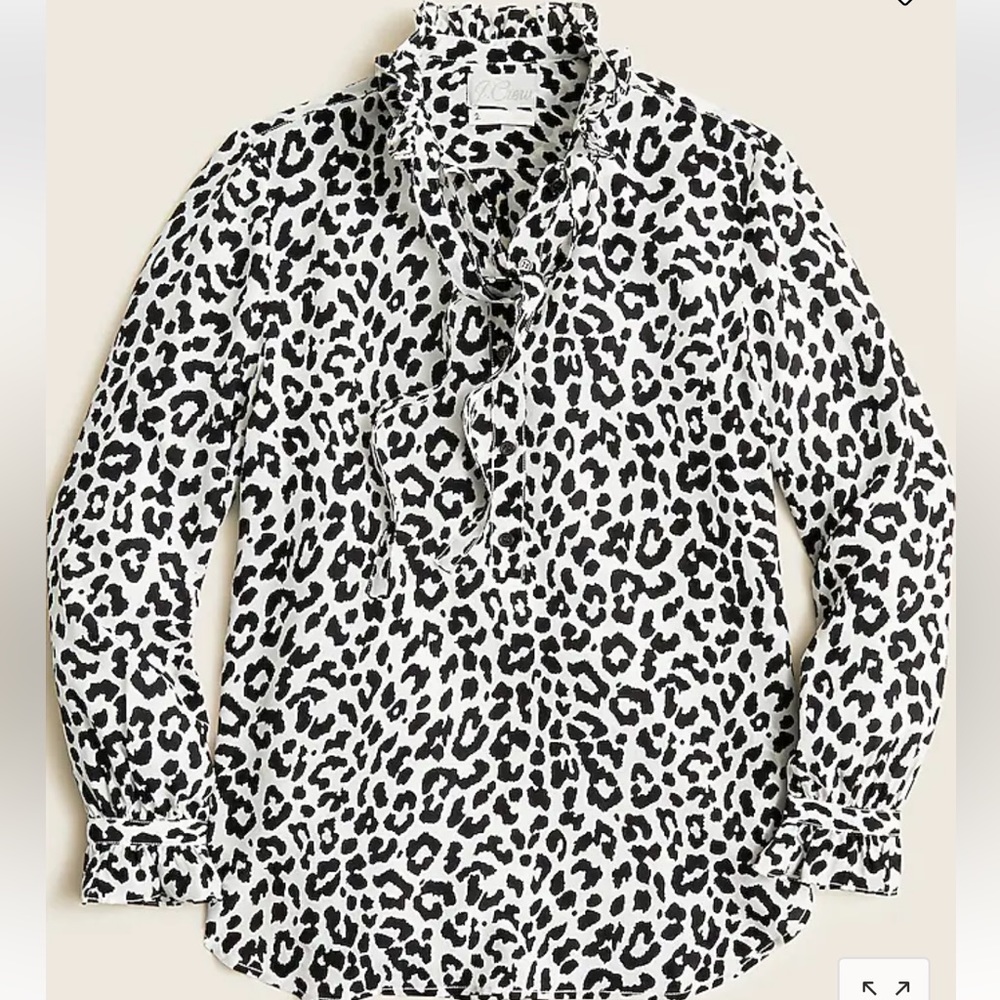 J.Crew Classic Fit Ruffleneck Popover Shirt in Bold Leopard Silk